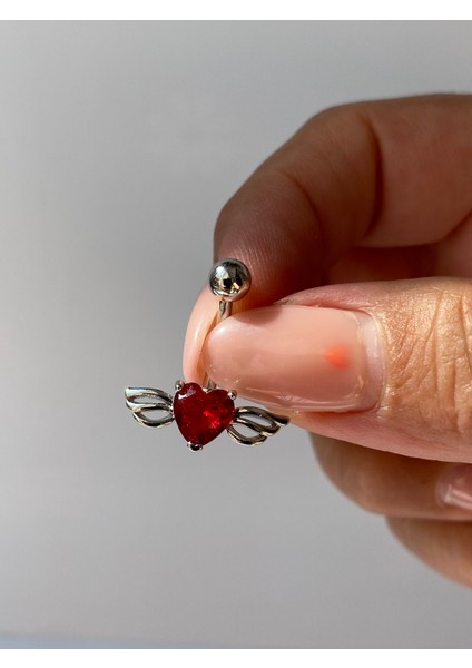 Çelik Göbek Piercing Melek Kanatlı Kalp Zirkon Taşlı Model fiyatları