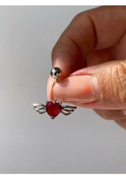 Çelik Göbek Piercing Melek Kanatlı Kalp Zirkon Taşlı Model fırsatları
