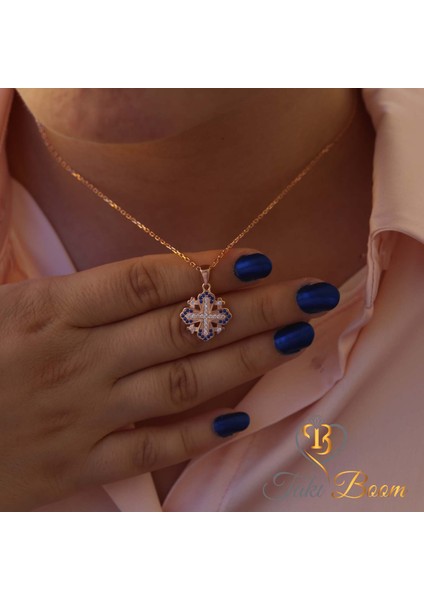 Safir Taşlı Küçük Haç Kolye, Kudüs Haçı Kolye, Jerusalem Gümüş Kolye, Hristiyan Kolyesi modelleri