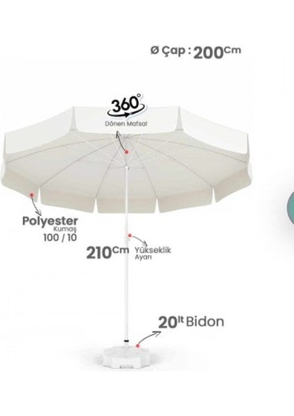 Plaj Şemsiyesi 200 Cm Beyaz Kalın Oxford Kumaş ( Bidonlu )