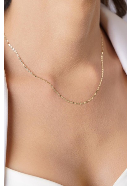 14 Ayar Altın Aynalı Valentino Zincir Kolye