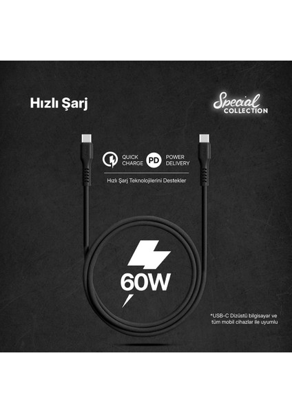 Usb-C - Usb-C 120CM 60W Pd/qc Hızlı Şarj/data Kablosu Siyah 2DK59S fırsatları