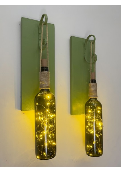 LED Işıklı Yeşil Renkli Duvar Aplik 2'li Set