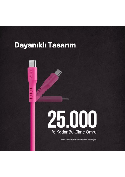 Usb-C - Usb-C 120CM 60W Pd/qc Hızlı Şarj/data Kablosu Neon Pembe 2DK59NP modelleri