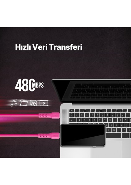 Usb-C - Usb-C 120CM 60W Pd/qc Hızlı Şarj/data Kablosu Neon Pembe 2DK59NP indirimleri