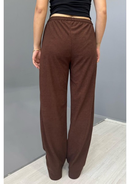 Kadın Jakarlı Salaş Bağcıklı Pantolon - Kahverengi fiyatları