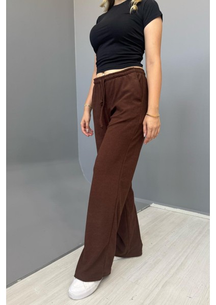 Kadın Jakarlı Salaş Bağcıklı Pantolon - Kahverengi modelleri