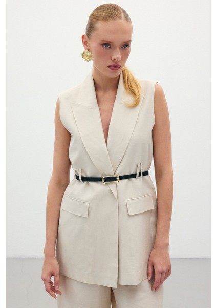 Kemerli Keten Yelek - Taş