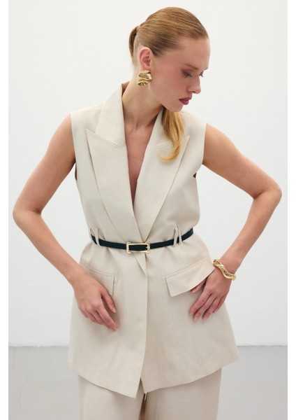 Kemerli Keten Yelek - Taş modelleri