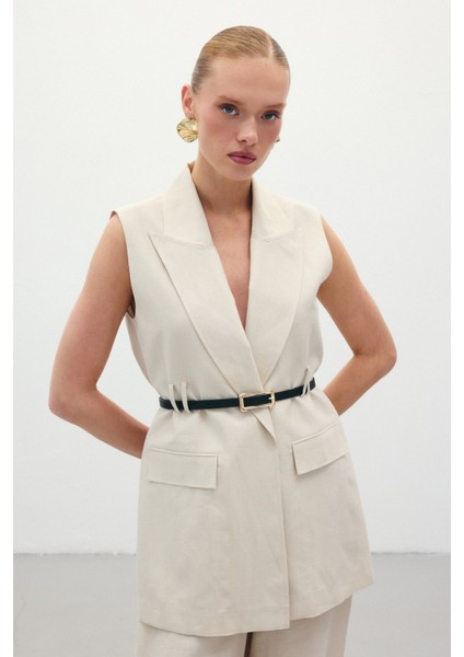 Kemerli Keten Yelek - Taş fırsatları