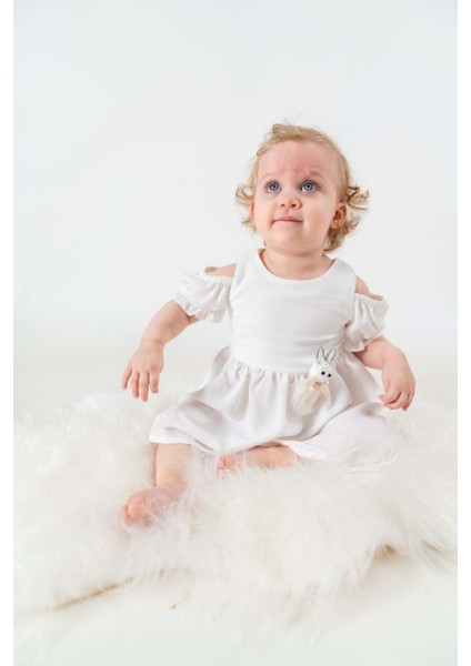 Kolu Lastikli Aerobin Elbise Beyaz