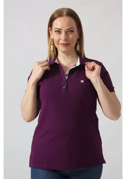 21305 Kısa Kollu Büyük Beden Lacoste Kumas T-Shirt Mor
