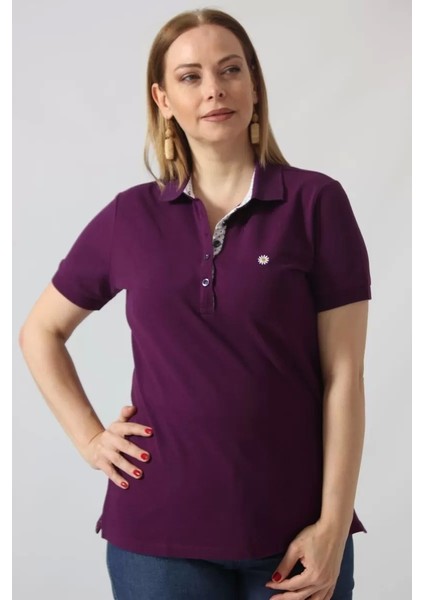 21305 Kısa Kollu Büyük Beden Lacoste Kumas T-Shirt Mor fiyatları