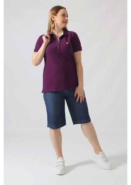 21305 Kısa Kollu Büyük Beden Lacoste Kumas T-Shirt Mor fırsatları