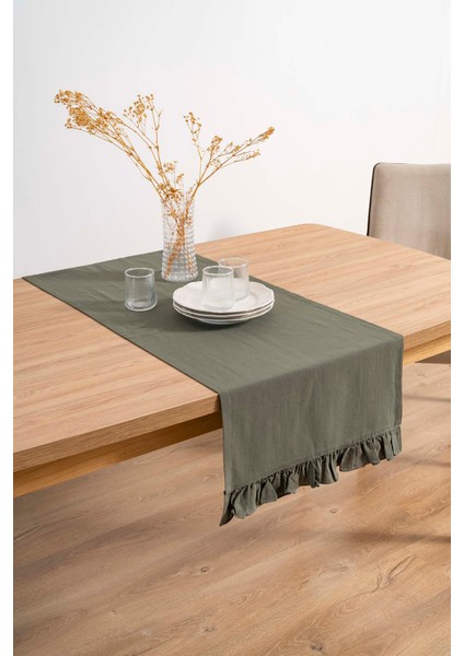 Ruffle Haki Fırfırlı %100 Pamuklu Ham Keten Runner 50X130 cm fiyatları