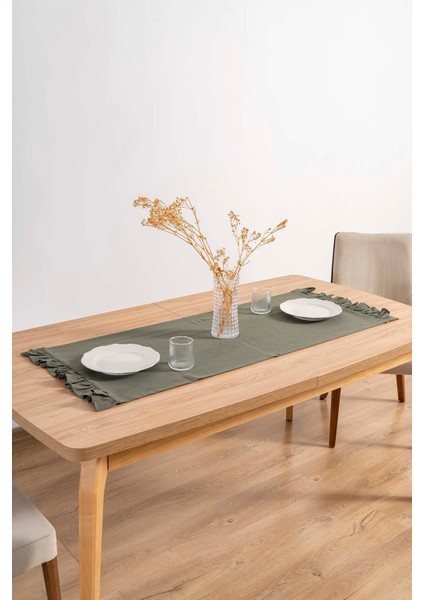 Ruffle Haki Fırfırlı %100 Pamuklu Ham Keten Runner 50X130 cm modelleri