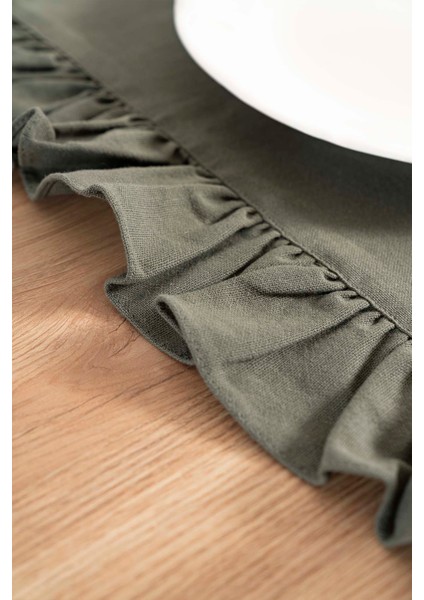 Ruffle Haki Fırfırlı %100 Pamuklu Ham Keten Runner 50X130 cm fırsatları