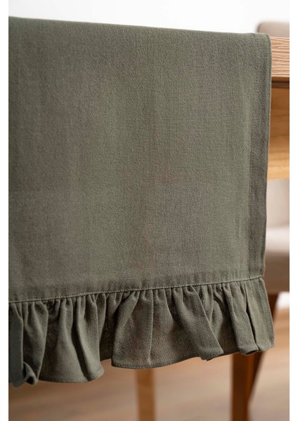 Ruffle Haki Fırfırlı %100 Pamuklu Ham Keten Runner 50X130 cm