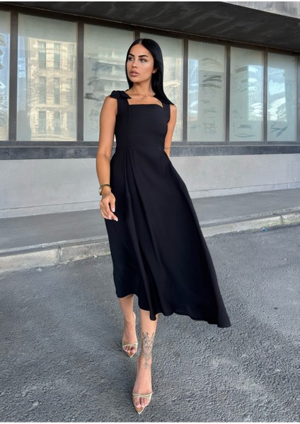 Omuz Fiyonk Detaylı Uzun Elbise 50332