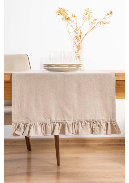 Ruffle Bej Fırfırlı %100 Pamuklu Ham Keten Runner 50X130 cm