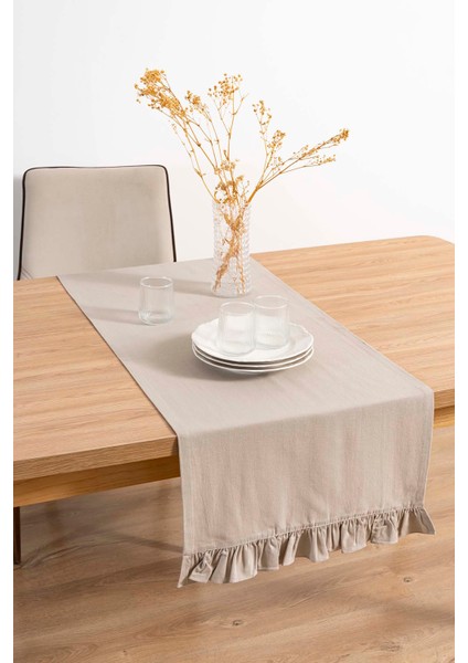 Ruffle Bej Fırfırlı %100 Pamuklu Ham Keten Runner 50X130 cm fiyatları