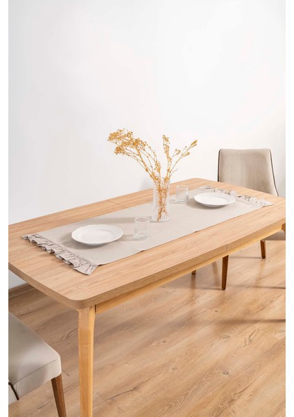 Ruffle Bej Fırfırlı %100 Pamuklu Ham Keten Runner 50X130 cm modelleri