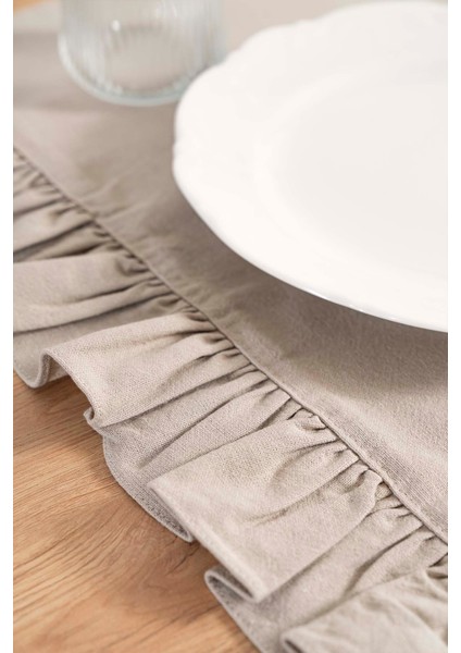 Ruffle Bej Fırfırlı %100 Pamuklu Ham Keten Runner 50X130 cm fırsatları