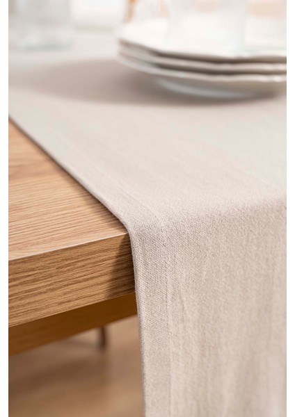 Ruffle Bej Fırfırlı %100 Pamuklu Ham Keten Runner 50X130 cm indirimleri