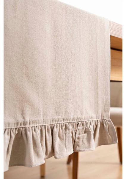 Ruffle Bej Fırfırlı %100 Pamuklu Ham Keten Runner 50X130 cm