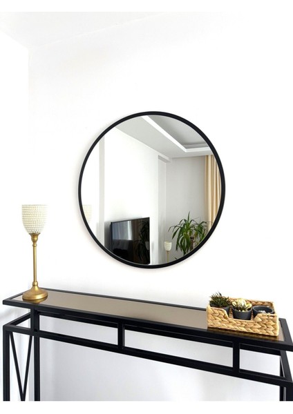 70 cm Yuvarlak Metal Çerçeveli Siyah Ayna, Şık ve Modern Dekorasyon Için Ideal
