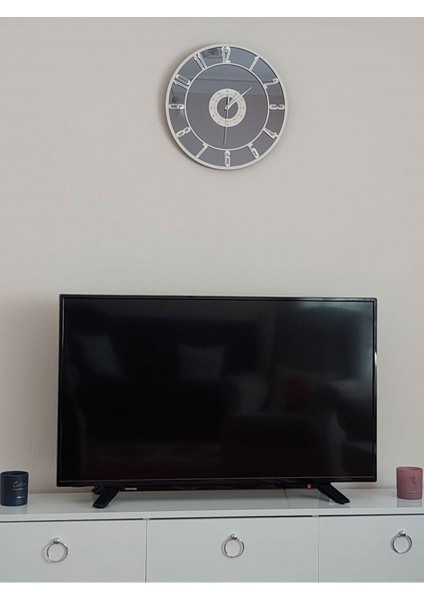 Şeffaf Cam Ayna ve Modern Tasarım Duvar Saati 40CM, Gümüş Renk indirimleri