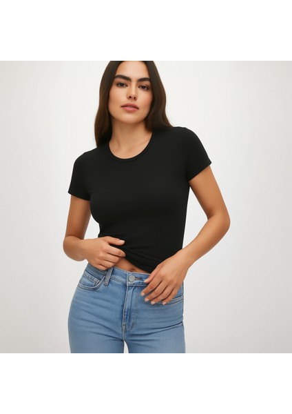 Bisiklet Yaka Basic Dar Kalıp Kısa Kollu Body