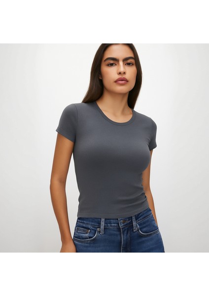 Bisiklet Yaka Basic Dar Kalıp Kısa Kollu Body