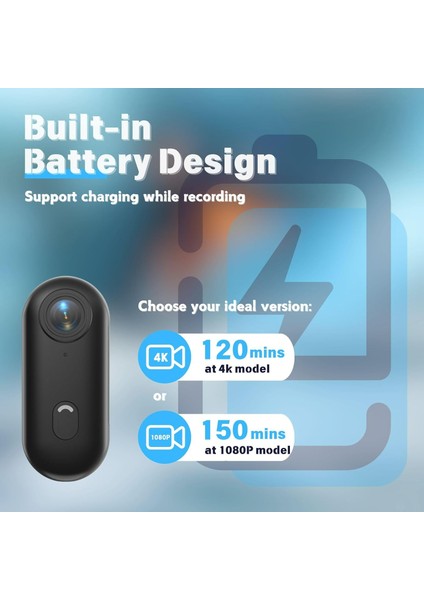 H.265 4K Vücut Kamerası 360° Dönebilen ve Manyetik Klipsli Giyilebilir Kamera 32GB SD HEDİYE modelleri