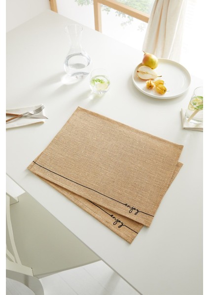 2'li Jüt Baskılı Sunum Tabak Altlığı, Bej, 45X35 Cm, Şık ve Kullanışlı Set