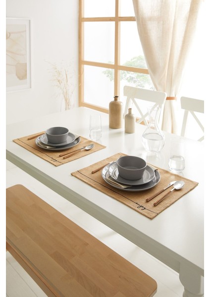 2'li Jüt Baskılı Sunum Tabak Altlığı, Bej, 45X35 Cm, Şık ve Kullanışlı Set fiyatları