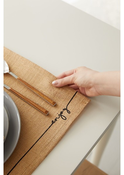 2'li Jüt Baskılı Sunum Tabak Altlığı, Bej, 45X35 Cm, Şık ve Kullanışlı Set fırsatları