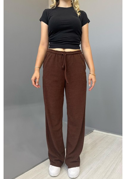 Kadın Jakarlı Salaş Bağcıklı Pantolon - Kahverengi