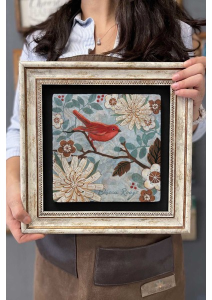Renkli Kuş Temalı Çerçeveli Duvar Tablosu 30X30 cm