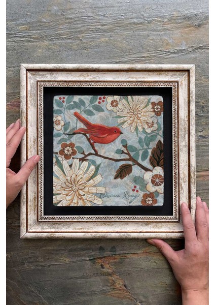 Renkli Kuş Temalı Çerçeveli Duvar Tablosu 30X30 cm fiyatları