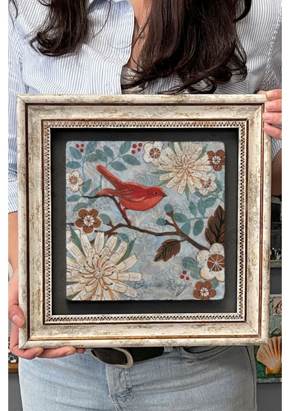 Renkli Kuş Temalı Çerçeveli Duvar Tablosu 30X30 cm fırsatları