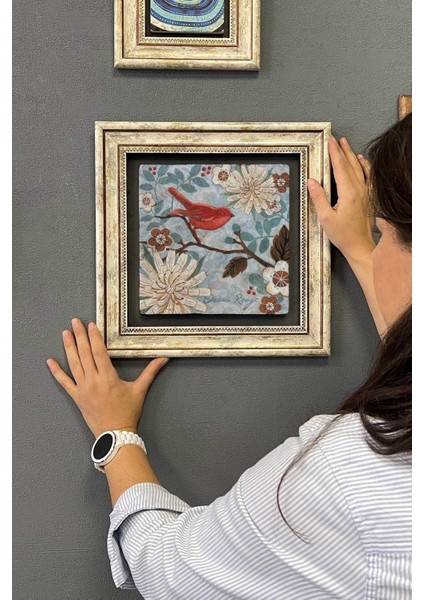 Renkli Kuş Temalı Çerçeveli Duvar Tablosu 30X30 cm