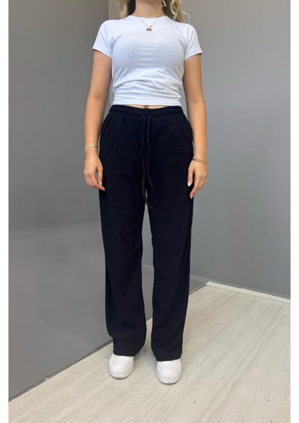 Kadın Jakarlı Salaş Bağcıklı Pantolon - Lacivert