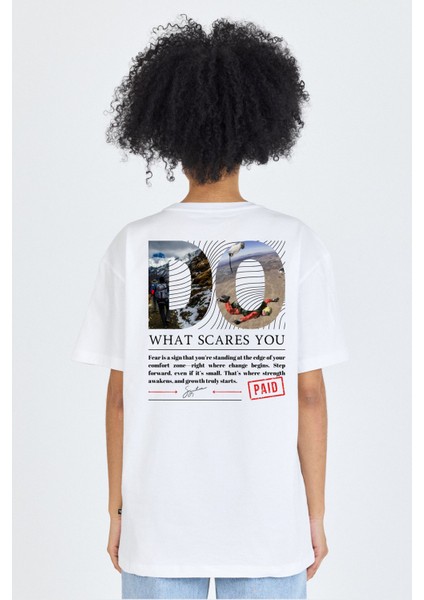 Do What Scares You Temalı Kadın Oversize Tişört %100 Pamuk
