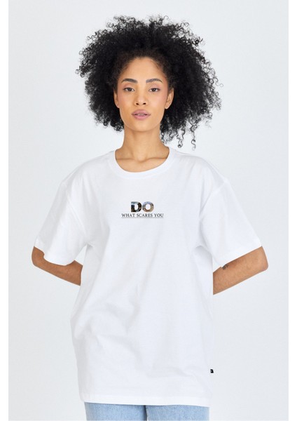 Do What Scares You Temalı Kadın Oversize Tişört %100 Pamuk fiyatları