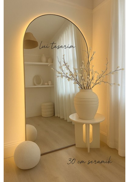 Krem Renk Xxl Boy Büyük Seramik Dekoratif Vazo, Japandi ve Bohem Tarzı