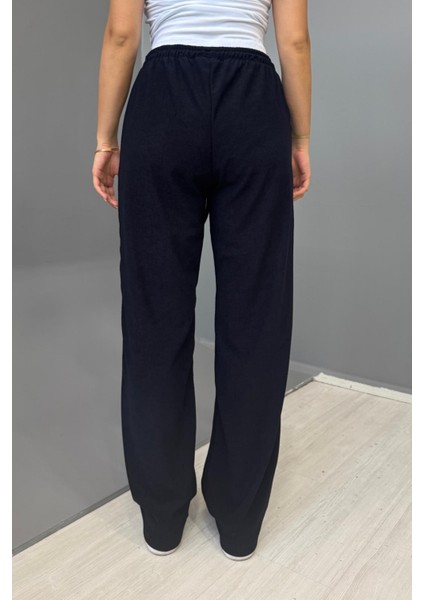 Kadın Jakarlı Salaş Bağcıklı Pantolon - Lacivert modelleri