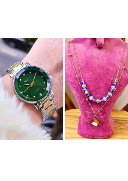 Sade Şık Model Çelik Kadın Kol Saati+Çelik Kolye Hediye Set fiyatları