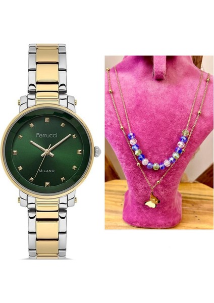 Sade Şık Model Çelik Kadın Kol Saati+Çelik Kolye Hediye Set modelleri