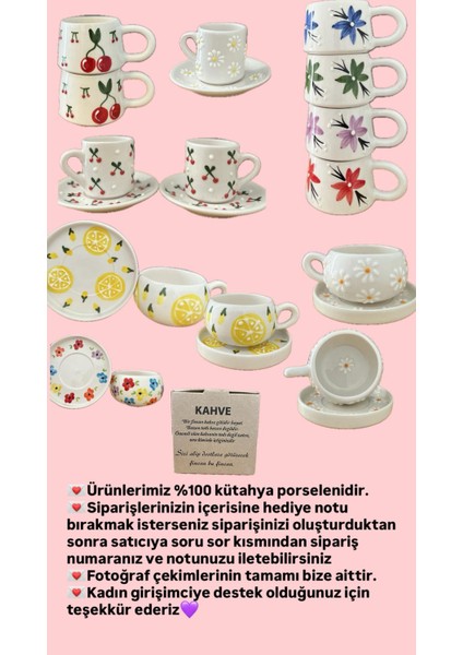 El Yapımı Seramik Beyaz Sarı Papatya Işleme2 Parça Tabaklı Kupa Bardak indirimleri